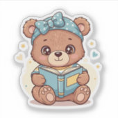 子グマが本を読む シール (正面)