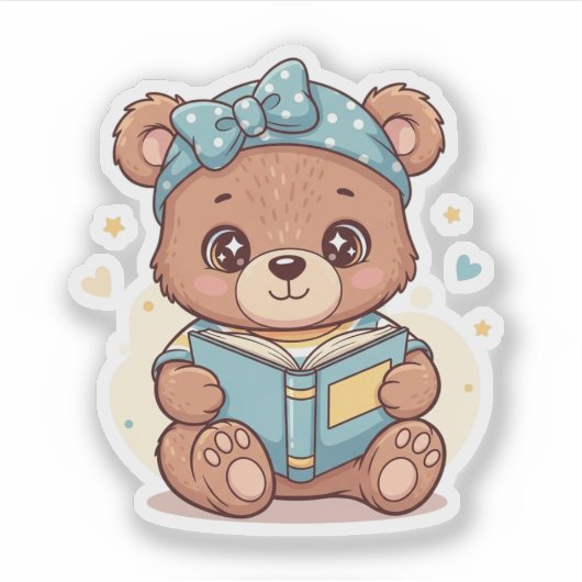 子グマが本を読む シール (正面)