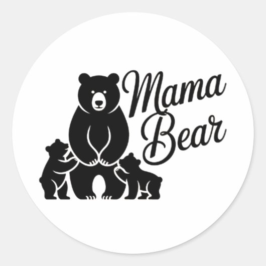 子グマとママグマ かわいいクマの家族 ラウンドシール (正面)