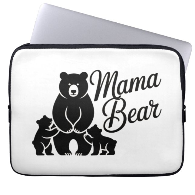 子グマとママグマ かわいいクマの家族 ラップトップスリーブ (正面)