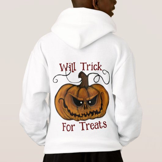 子サイズフード付きスウェットシャツ、ハロウィーン。治療のトリック (裏面)