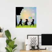 子シルエットバルーン子ウォールアートプリント ポスター (ホームオフィス)