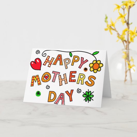 子スケッチ母の日 カード (黄色い花)