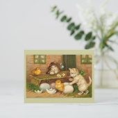 子ネコおよびひよこのヴィンテージのイースター挨拶 シーズンポストカード (スタンド正面)