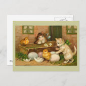 子ネコおよびひよこのヴィンテージのイースター挨拶 シーズンポストカード (正面/裏面)