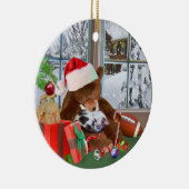子ネコおよびテディー・ベアのクリスマスの夢のオーナメント セラミックオーナメント (右)