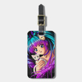 子ネコおよびピグテールのマンガの女の子 ラゲッジタグ (正面縦)
