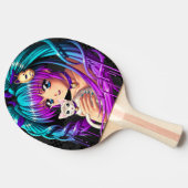 子ネコおよびピグテールのマンガの女の子 卓球ラケット (横)