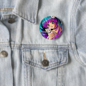 子ネコおよびピグテールのマンガの女の子 缶バッジ (インサイチュ)