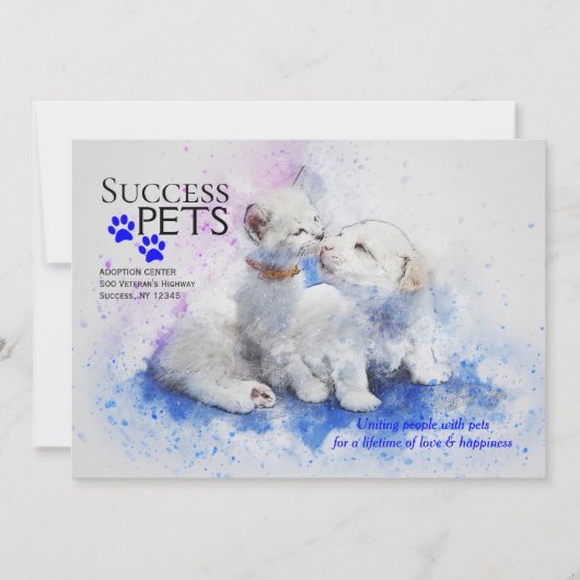 子ネコおよび子犬の採用の中心の発表 招待状 (正面)