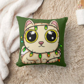 子ネコがクリスマスライトに絡まった クッション (ブランケット)