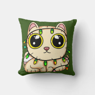 子ネコがクリスマスライトに絡まった クッション