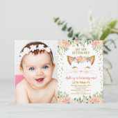 子ネコちゃん桃のクリームガールバースデーフォト 招待状 (スタンド正面)