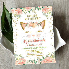 子ネコちゃん桃のクリーム女の子ベビーシャワー 招待状