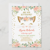 子ネコちゃん桃のクリーム女の子ベビーシャワー 招待状 (正面)