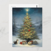 子ネコとプレゼント付き屋外クリスマスツリー ポストカード (正面/裏面)