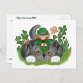 子ネコとレプレシャンが四つの葉のクローバーを見つける ポストカード (正面/裏面)