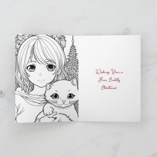 子ネコぬりえ付きアニメの女の子クリスマス カード (内部)