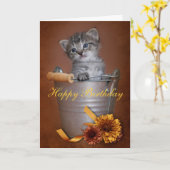 子ネコのバースデー・カード カード (黄色い花)