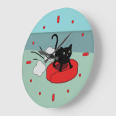 子ネコの乗馬のロボット真空 ラージ壁時計 (傾斜)