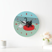 子ネコの乗馬のロボット真空 ラージ壁時計 (ホーム)