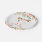 子ネコの子猫猫の花のモモのクリームの誕生日 ペーパープレート (アングル)