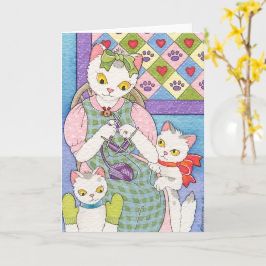 子ネコの母の日カードMoussartと編むこと カード (黄色い花)