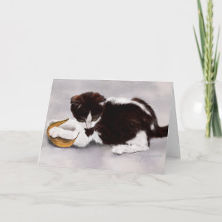 子ネコを遊ぶ葉 カード