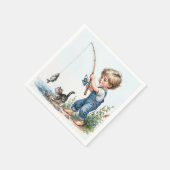 子ネコ付きリトルボーイ魚釣り スタンダードカクテルナプキン (角)