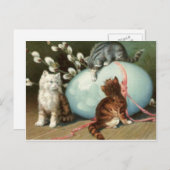 子ネコ猫のイースターによって着色される色彩の鮮やかな卵 シーズンポストカード (正面/裏面)