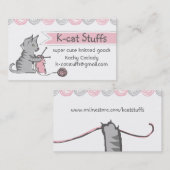 子ネコ猫の編み物針ヤーンの編機械 名刺 (正面/裏面)