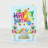 子ハッピーバースデー – ケーキ&バルーン カード (正面)