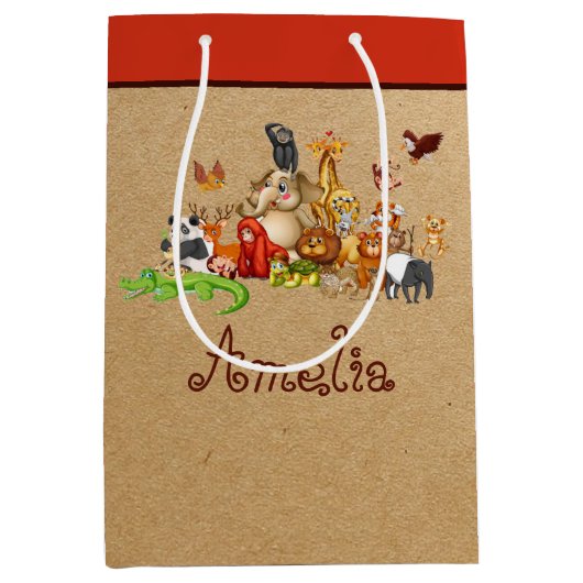 子パーソナライズされたどもの動物の中抱き枕 ミディアムペーパーバッグ (正面)