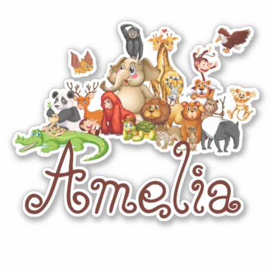 子パーソナライズされたどもの動物 シール (正面)