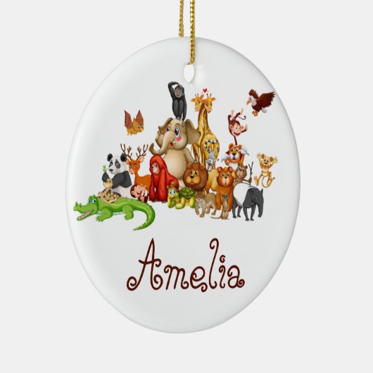 子パーソナライズされたどもの動物 セラミックオーナメント (右)
