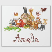 子パーソナライズされたどもの動物 ラッピングペーパー (フラット)