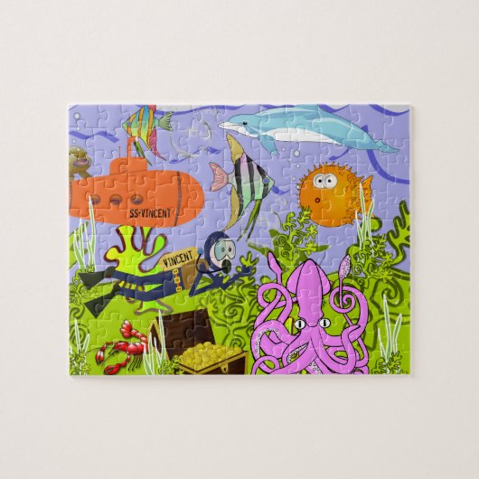 子パーソナライズされたどもの海の世界 ジグソーパズル (横)