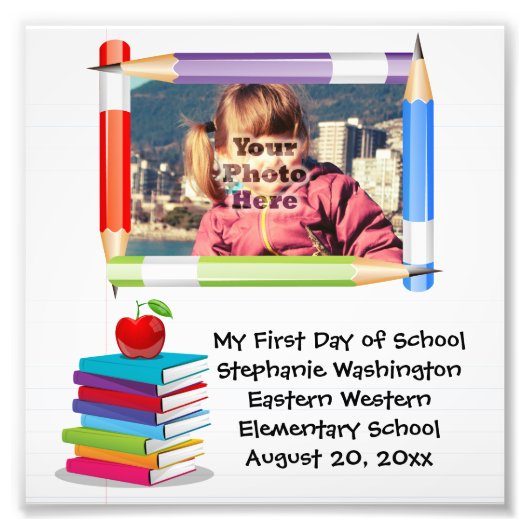子パーソナライズされたども学校フォトフレーム フォトプリント (正面)