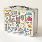 子パーソナライズされた供の学校の芸術品 メタルランチボックス (裏面)