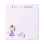 子パーソナライズされた供の小さなステッキの女の子パープル ノートパッド (正面)