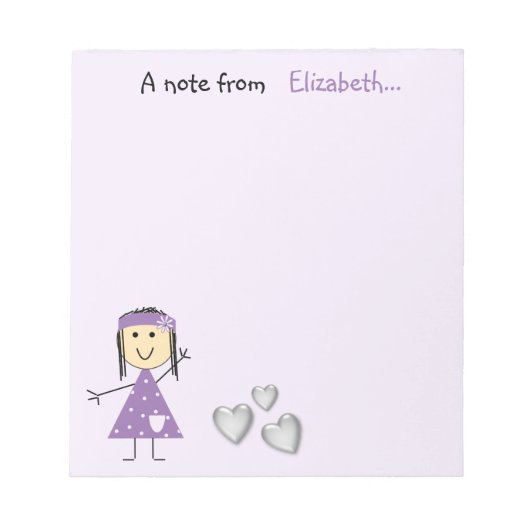 子パーソナライズされた供の小さなステッキの女の子パープル ノートパッド (正面)