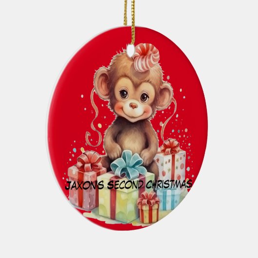 子パーソナライズされた供の第二のクリスマス飾り セラミックオーナメント (右)