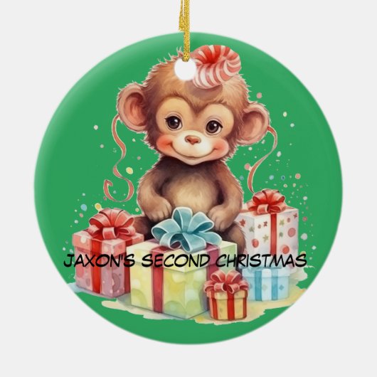 子パーソナライズされた供の第二のクリスマス飾り セラミックオーナメント (裏面)