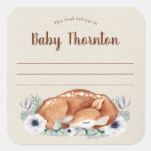 子パーソナライズされた供蔵書票ウッドランドディアー スクエアシール (正面)