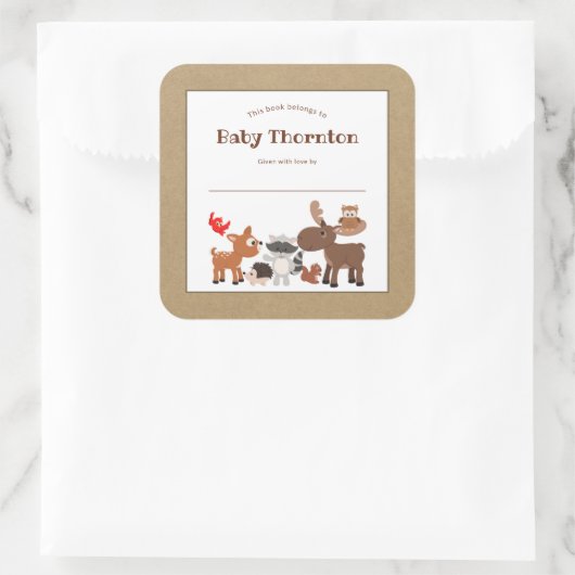 子パーソナライズされた供蔵書票、森林動物 スクエアシール (バッグ)