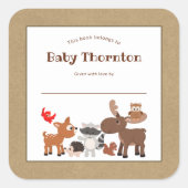 子パーソナライズされた供蔵書票、森林動物 スクエアシール (正面)