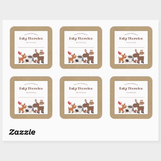 子パーソナライズされた供蔵書票、森林動物 スクエアシール (シート)