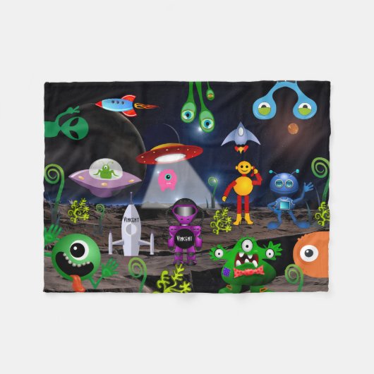 子パーソナライズされた宇宙飛行士とロケット フリースブランケット (正面(横))