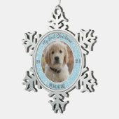 子パーソナライズされた犬の初めてのクリスマス写真 スノーフレークピューターオーナメント (右)