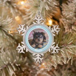 子パーソナライズされた犬の初めてのクリスマス写真 スノーフレークピューターオーナメント